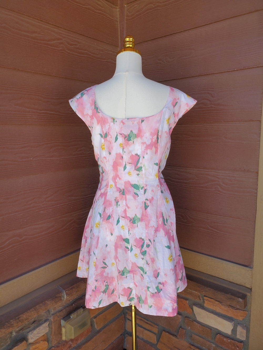 A New Day Size 10 Corset Woven Mini Dress A Line Pink & White Poplin Floral NWOT - Picture 6 of 16